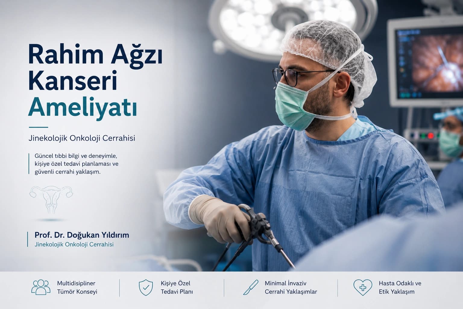 Rahim ağzı kanseri ameliyatını temsil eden ameliyathane ortamında jinekolojik onkoloji cerrahisi görseli